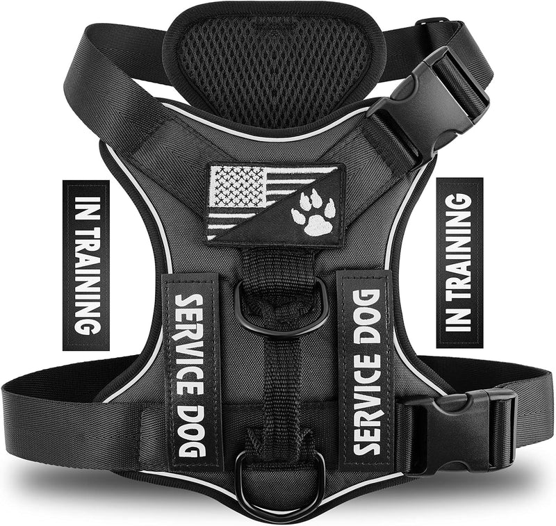 Service Dog Harness, Reflective Dog Vest Harness with 5 PCS Patches, Adjustable Soft Oxford Pet Harness, Inner Layer Mes