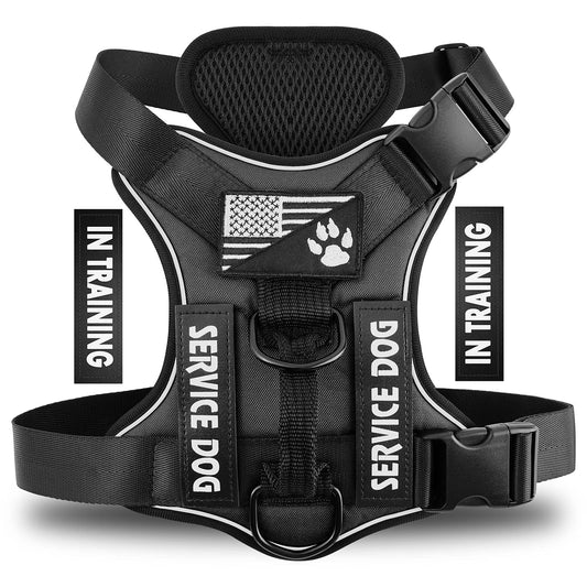 Demigreat Service Dog Harness, Reflective Dog Vest Harness with 5 PCS Patches, Adjustable Soft Oxford Pet Harness, Inner Layer Mesh, Easy to Control for Dogs