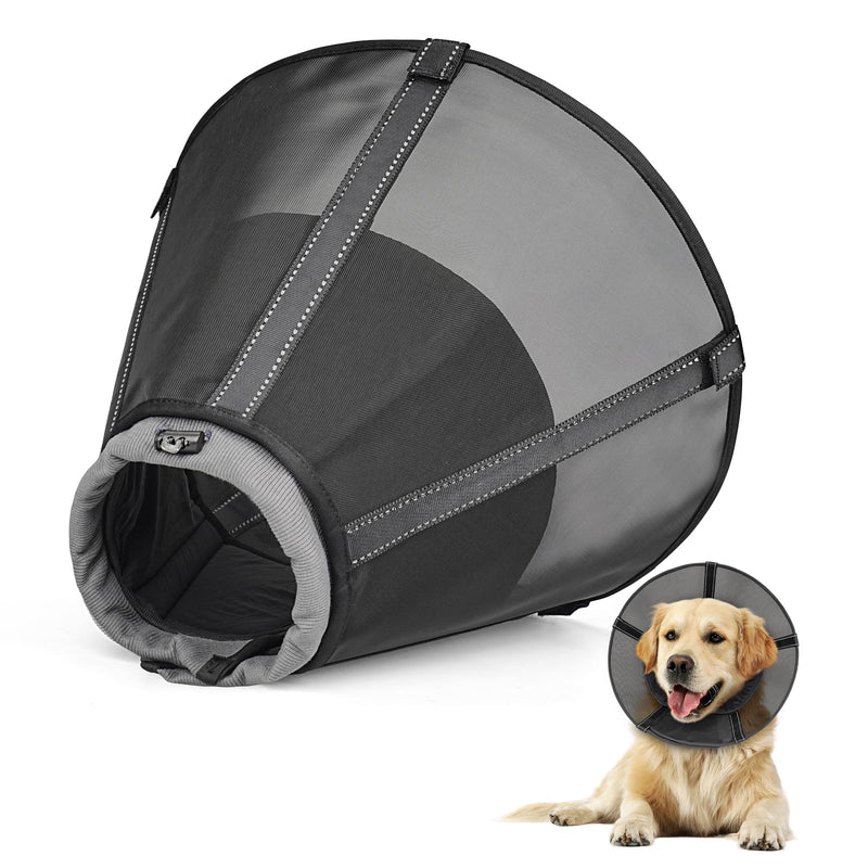 Dog Cone Collar to Stop Licking: Soft Mesh Recovery Collar After Surgery with Detachable Pad, Elizabeth Cone Alternative for Large Medium, Small Dogs, Normal Eating and Drinking,L,Matte Black