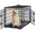 Yaheetech 42 inch Double Door Dog Crate w/Divider for Puppy, Collapsible Metal Dog Kennel with Removable Tray, Portable Travel Cage, Black
