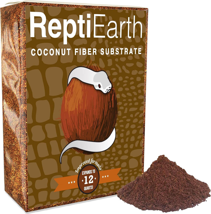 ReptiEarth Reptile Bedding, Fluffy Coconut Fiber Substrate 12 Quart Organic Coco Ready to Use for Bioactive Snake Terrar