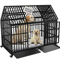 Heavy Duty Dog Crate 54 Inch Dog Pet Cage Kennel with Mat Escape Proof with Roof Top Open 4 Wheels 2 Doors Removable Trays for High Anxiety Extra Large XL XXL Dogs Breeds Great Dane Mastiff Bernard