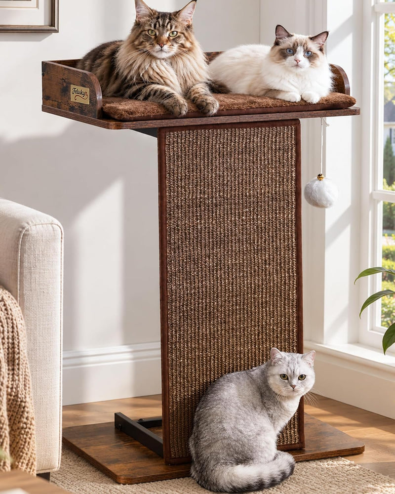 Modern Wood Cat Tree Tower for Indoor Large Adult Cats with Big Perch Bed