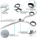 Laazar Professional 7.5 inch Curved Shears for Dogs and Cats | Tension Adjustable Pet Grooming Scissors | 440C Japanese Stainless Steel | Groomers Tool for Men and Woman Leather case Included