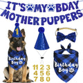 JOTFA Dog Birthday Party Supplies, Multi Sizes Dog Birthday Hat with Numbers Bandana Bow Tie It’s My Bday Mother Puppers Sign Banner for Large X-Large Dogs Pets (X-Large, Blue)
