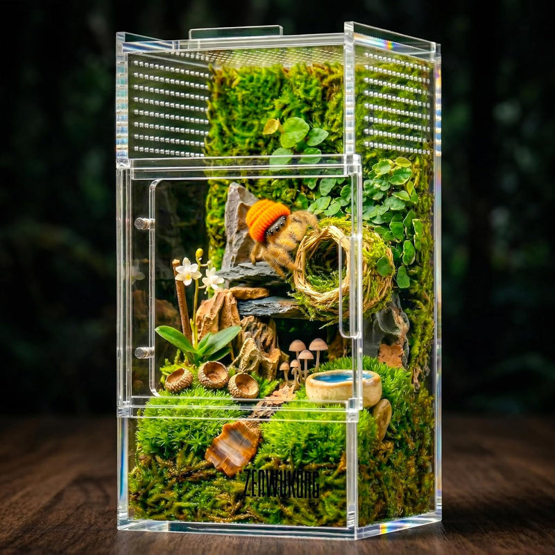 Jumping Spider Enclosure - Acrylic Terrarium Habitat for Spiders, Tarantulas, Snail, Mantis, Lizard, and Small Reptiles,