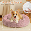 JOLLYVOGUE Calming Dog Bed Medium Size Dog, 31in Donut Washable Medium Pet Bed, Anti-Slip & Anti-Anxiety Fluffy Faux Fur