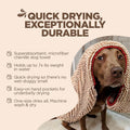 Soggy Doggy Super Shammy Dog Towel – Absorbent Microfiber Chenille Pet Towel for Drying Wet Dogs, Muddy Paws, Quick Dry Dog Shammy with Hand Pockets, Machine Washable – Beige/Red Trim, 31” x 14”