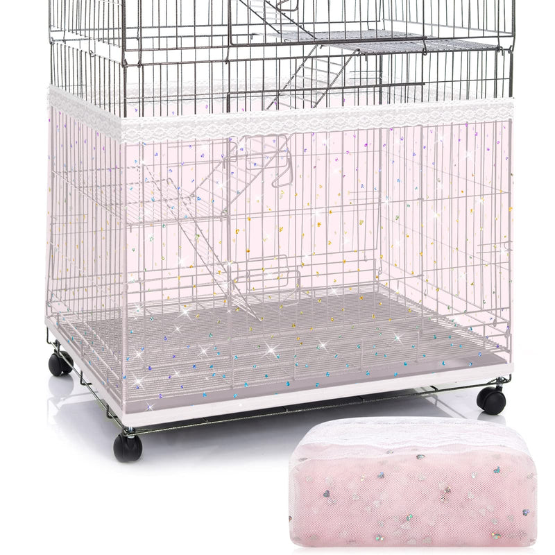 Shappy Large Bird Cage Cover, Bird Cage Seed Catcher, Adjustable Star Pattern Nylon Mesh Net for Parrot Parakeet Macaw Pet Supplies(Pink)