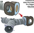 Kitty City Pop-Up Rolling Cat Cube & Tunnel Toy, Collapsible Indoor Cat Play Cube with Peekaboo Openings & Hanging Tassel, Lightweight Foldable Cat Furniture - Blue/Brown