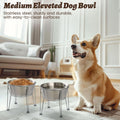 Wellbro Elevated Dog Bowls for Medium&Small Dogs - Stainless Steel 48oz/6 Cups Raised Feeder with Non-Slip Base, Dual Food & Water Bowls 2-Pack