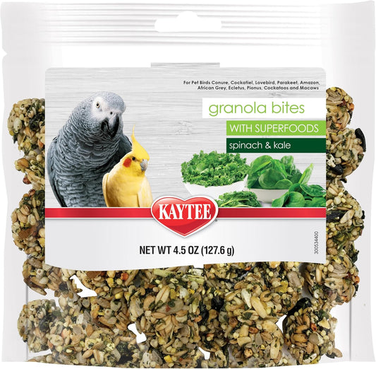 Kaytee Granola Bites with Super Foods Spinach and Kale for Pet Birds, Conure, Cockatiel, Lovebird, Parakeet, , African G
