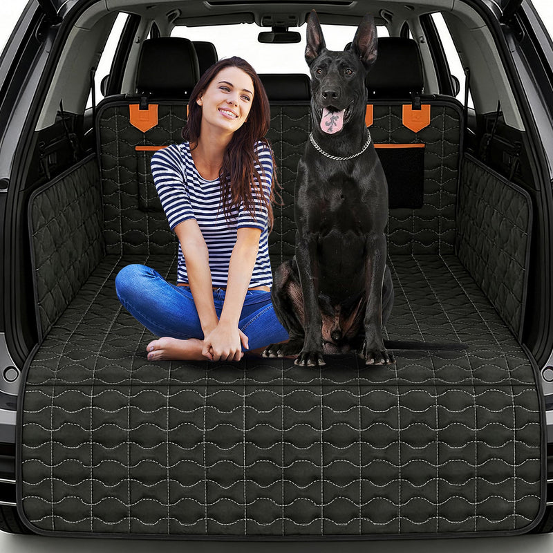 IJVAE SUV Cargo Liner for Dogs, Waterproof Dog Trunk Cover with Bumper Flap Protector, Pet Cargo Mat for SUVs Sedans Vans, Non-Slip Scratchproof Dog Seat Cover，Large Size Universal Fit, Black