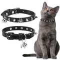 EXPAWLORER Cat Collar for Girl Boy Cats- Adjustable Leather Pet Collar with Safety Elastic Belt,Personalized Punk Accessories Buckle Collars with Bell & Durable D-Ring, Rivet (Black)