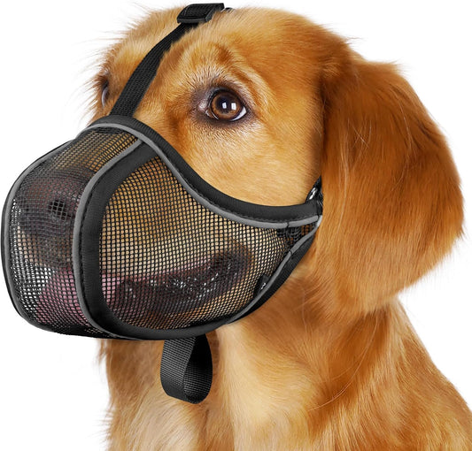 Mayerzon Dog Muzzle Mesh to Prevent Scavenging Biting Chewing | Black, L