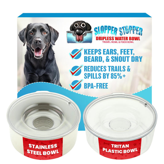 Slopper Stopper Tritan Plastic Dripless Water Bowl with Lid – Holds 1 Gal, Reduces Spills & Trails Up to 85%+, Water Bowl for Large Breed Dogs (51-85 lbs), The Original Slobber Stopper