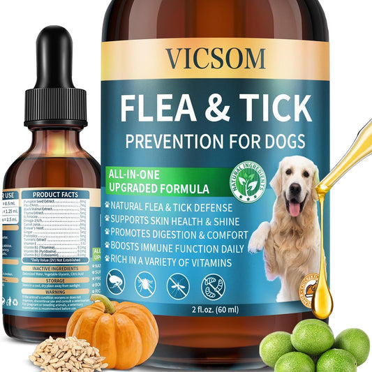 Natural Flea and Tick Prevention for Dogs, Dog Flea Treatment Drops, 60ml