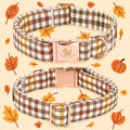 Elegant little tail Fall Dog Collar, Autumn Pet Collar Durable Yellow Plaid Dog Collars Male or Female Holiday Pet Gift 