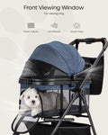 OJCME 3 in 1 Pet Carrier Stroller with Detachable Carrier, Foldable Dog & Cat Stroller for Small/Medium Dogs up to 33 lbs, Large Storage Bag, Full Window Mesh, One-Touch Dual Brake, Car Seat