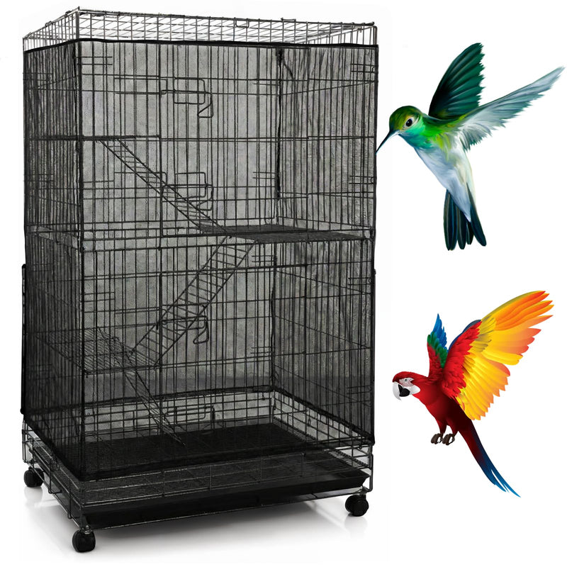 Trinkrittey Large Bird Cage Seed Cather, Black Bird Cage Cover Universal Nylon Birdcage Net Elastic Band Skirt Seed Guard for Parrot Parakeet Macaw(118 x 31.5in/300 x 80cm)
