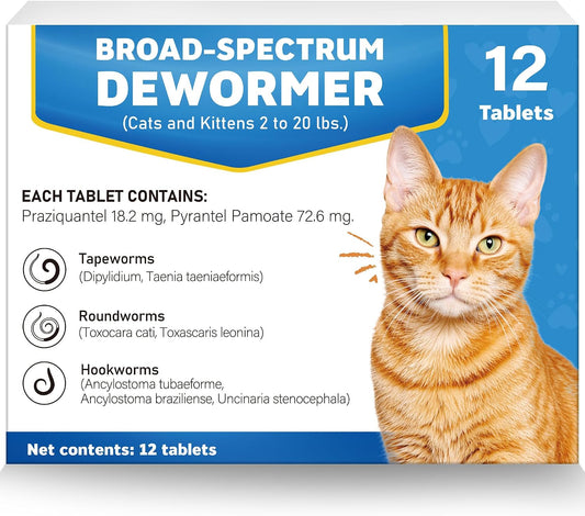 Broad-Spectrum Dewormer - (pyrantel pamoate/praziquantel) Tablets for Cats & Dogs (2 to 20 lbs)
