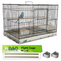 A&E Cage Co 503 Flight Cage – 24"x16"x16" Small Bird Cage with Slide-Out Tray, Wood Perch, Dual Feeding Stations & Carry Handle – Black Powder Coated Cage for Finches, Canaries & Small Birds