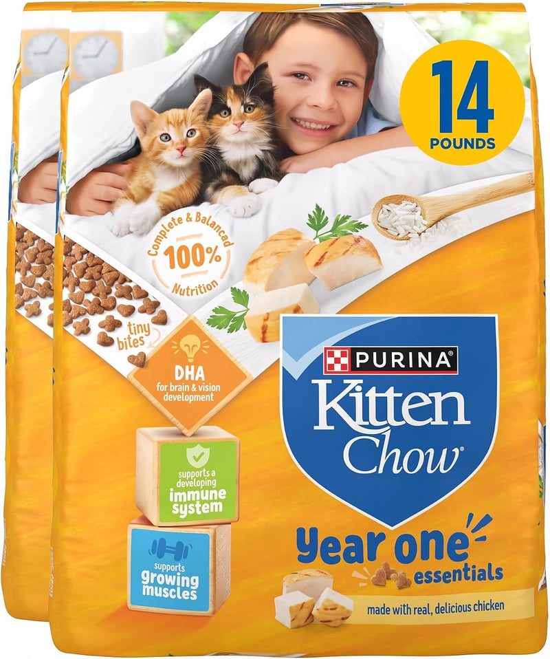 Purina Kitten Chow Year One Essentials with Real Chicken High-Protein Complete and Balanced Dry Kitten Food with Essenti
