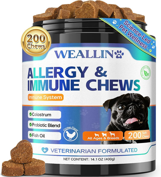 WEALLIN Dog Allergy Chews with Probiotics, Skin & Immune Support, 200 Ct