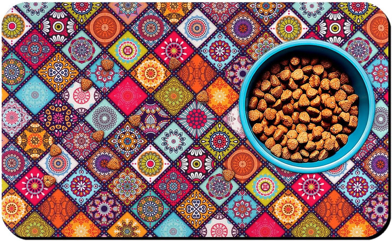 Dog Food Mats for Floors Boho Mat for Cat Food and Water Bowls