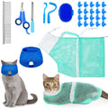 Kritkin 9 Pcs Cat Bathing Bag Set Cat Shower Bag Anti Bite and Scratch for Pet Grooming Washing Brush Comb Muzzle Nail Clipper Nail File Tick Tool(Blue, Turquoise)