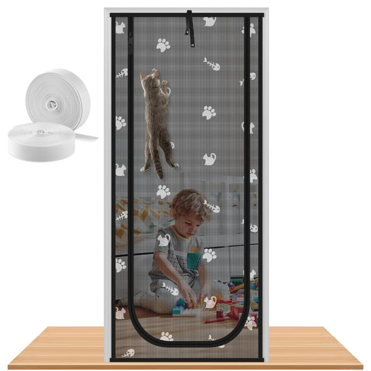 Morikey Cat Screen Door, Fits Door Size 30" x 80", Cat Proof Screen Door Mesh with Bilateral Zipper, Pet Screen Door for Living Room, Kitchen, Bedroom, Black