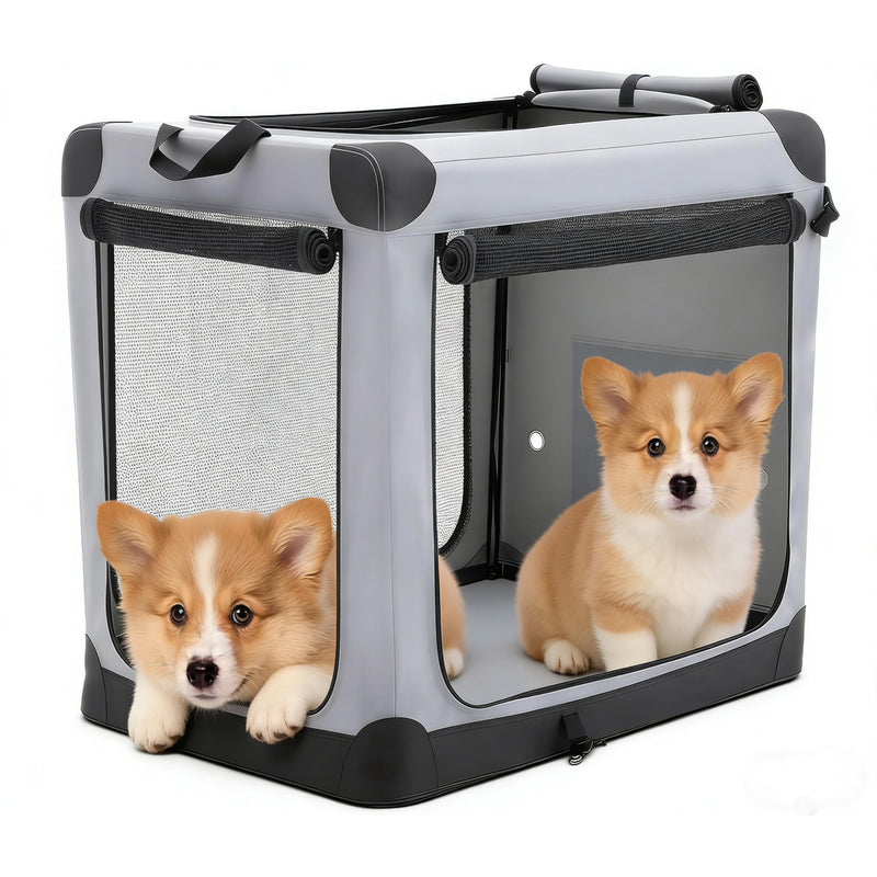 Simple Deluxe Collapsible 24 Inch Dog Crate for Small Dogs, Portable Travel Dog Crate 3-Door Foldable Soft Kennel with Durable Mesh Windows for Indoor & Outdoor, Gray