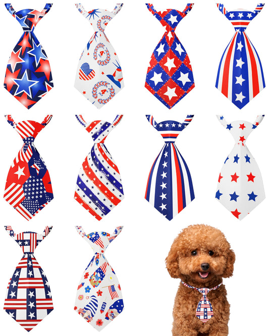 PET SHOW 10 Pack 4th of July Small Dog Ties Neckties for Puppy Doggies Cats Adjustable Holiday Grooming Accessories Patriotic Neck Ties Bowties Girl Boy Pets Memorial Day Holiday Party Costumes