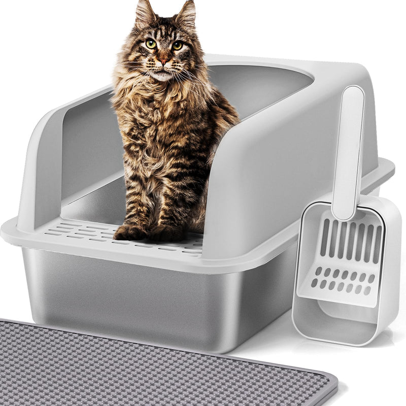 Henkelion Stainless Steel Cat Litter Box with Lid, 20