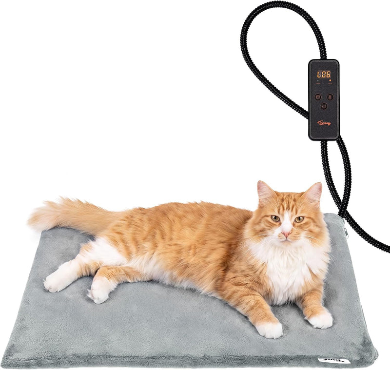 Toozey Small Pet Heating Pad, 6 Adjustable Temperature Dog Cat Heating Pad with Timer, Waterproof Heated Cat Bed with Chew Resistant Cord, Indoor Electric Pet Heated Mat 18x16in