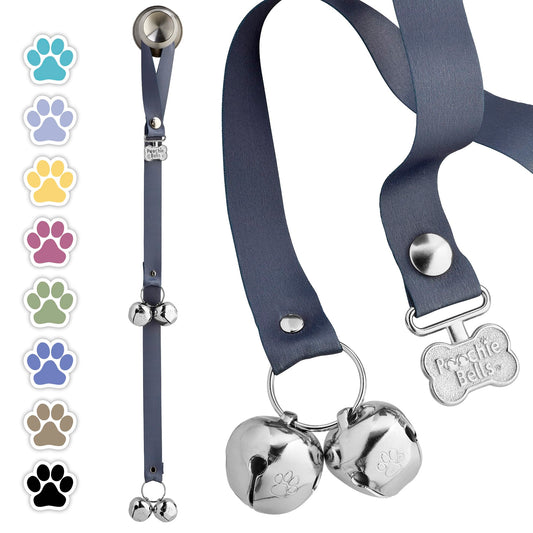 PoochieBells Dog Door Bells for Potty Training, Quick & Easy Puppy Potty Training Method Included, Handcrafted in USA with Loud, Paw-Safe Bells, Pewter Gray