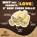 Woofley's 5-6" Buffalo Beef Cheek Roll -(100 Count)- Beef Cheek Rolls for Dogs - Long Lasting Natural Dog Chews