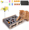 5-in-1 cat nail file scratcher Enrichment Box - interactive cat toys for indoor cats, Large felt cat puzzle feeder with 