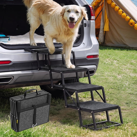 Veehoo Foldable Dog Steps for Car, Collapsible Large Dogs Stairs 17"W