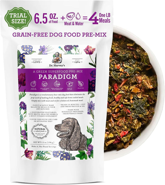 Dr. Harvey's Paradigm Green Superfood Dog Food, Human Grade Dehydrated Grain Free Base Mix for Dogs, Diabetic Low Carb Ketogenic Diet (Trial Size 5.5 oz)