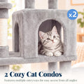 Hey-brother Cat Tree Tower, Scratching Posts with a Extended Part, Wide Platforms, Cozy Condos, Hammocks, Sisal Columns and Ball for Indoor Cats, 70.1 Inches, Light Gray MPJ038W