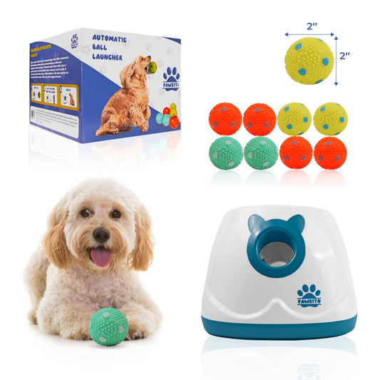 Pawsito Automatic Dog Ball Launcher for Medium and Small Size Dogs, Interactive Fetch Machine for Indoor and Outdoor Play with 10 PCS Latex Balls, Dual Power Mode Ball Thrower, Dog Toy