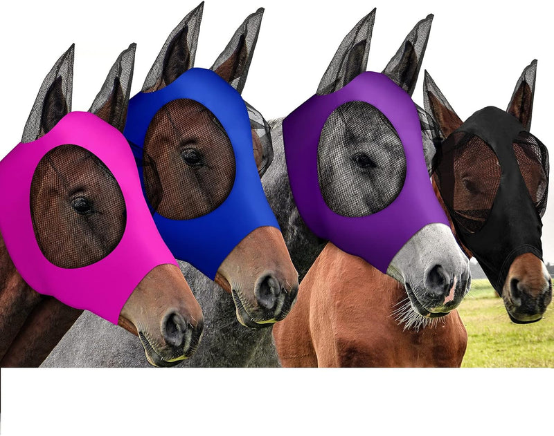 Frienda 4 Pcs Horse Fly Mask with Ear, Medium, Purple, Blue, Pink, Black