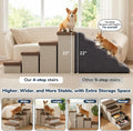 4-Step Wide Dog Stairs with Hidden Storage 23" H, Non-Slip Dog Steps for High Bed Couch Car, Jiont-Friendly Pet Stairs R