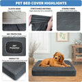TOPHMDECOR Dog Bed Cover Waterproof, Non-Slip Rectangular Pet Bed Protector for Dogs & Cats, Removable Washable Bed Sheet Replacement,44"x35"x8",Gray,1Pc,Cover Only