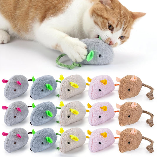 NAHSHON 15PCS Cat Mouse Toys Prefilled Catnip, 2.36” Plush Cat Mice & Animals Toy, Realistic Design Interactive Catnip Cats Toys for Indoor Cats Play Fetch (Assorted Colors)