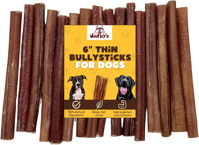 Woofley's 6 Inch Bully Sticks for Small Dogs - (30 Count) - Bully Sticks for Dogs - Long Lasting Bully Stick Dog Chews