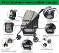 ROODO 3 Wheel Dog Pet Cat Stroller Best Lightweight Foldable Compact Portable Jogger All Terrain Travel Pet Gear Puppy Kitty Stroller for up to 30lbs Medium Small Dogs and Cats(Light Khaki)