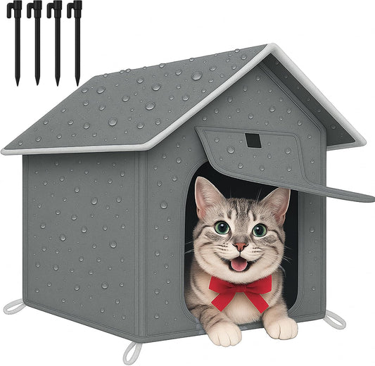 Loyareal Outdoor Cat House with Cozy Cushion, Waterproof Insulated Cat Houses for Outdoor Cats, Shelter for Feral Pet Ou