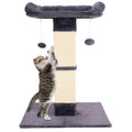 Runske 34" Cat Scratching Post for Indoor Cats, Sisal Cat Scratcher with Large Plush Perch, Vertical Posts with Elevated Bed and with Two Dangling Balls, Removable & Washable Cover, Dark Grey
